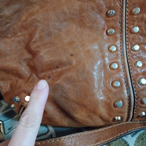 MICHAEL KORS Uptown Astor Tote Studded Cognac Brown Leather Large Hobo Bag 13" - Picture 14 of 16